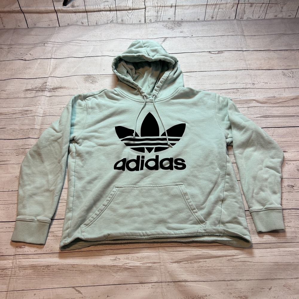 Adidas Crop Top Hoodie Sweatshirt Long Sleeve Blue Women's Size‎ Small